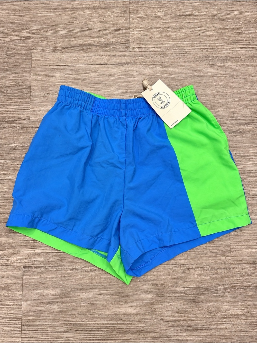 NWT Urban Renewal Vintage Blue Green Colorblock Nylon Shorts XS